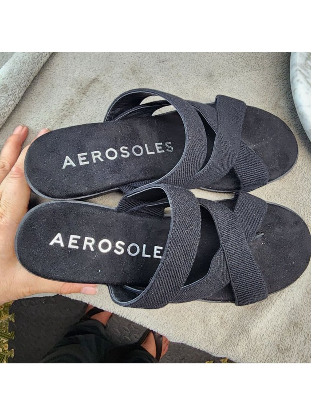 Aerosoles Shoes Womens Size 9.5 Black Fabric Slip On Sandals - Picture 9 of 11